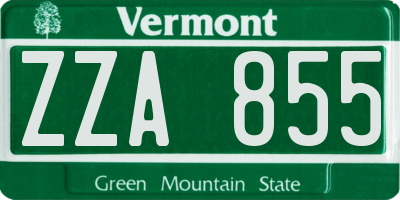 VT license plate ZZA855