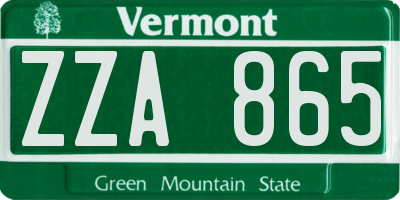 VT license plate ZZA865