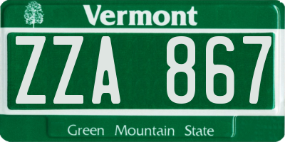 VT license plate ZZA867