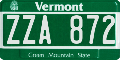VT license plate ZZA872