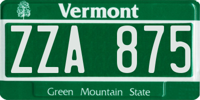 VT license plate ZZA875