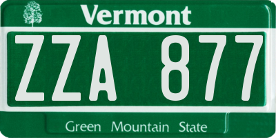 VT license plate ZZA877