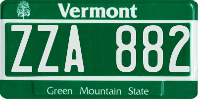 VT license plate ZZA882