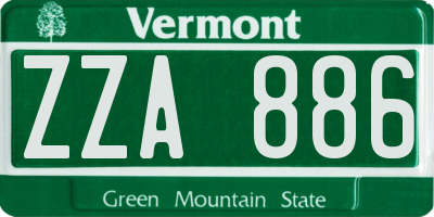VT license plate ZZA886