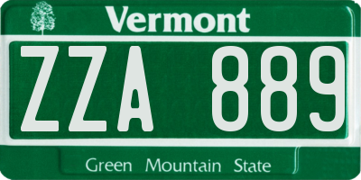 VT license plate ZZA889