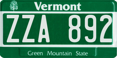VT license plate ZZA892