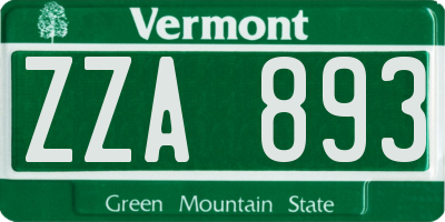 VT license plate ZZA893