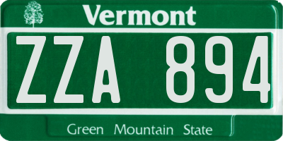 VT license plate ZZA894