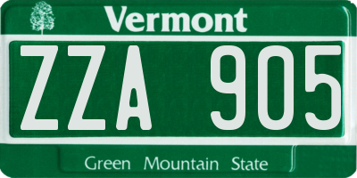 VT license plate ZZA905