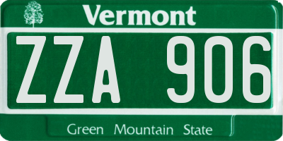 VT license plate ZZA906