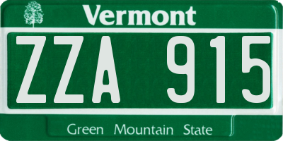 VT license plate ZZA915