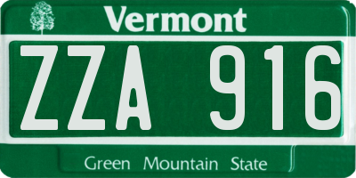 VT license plate ZZA916