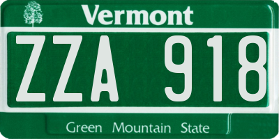 VT license plate ZZA918