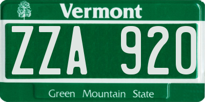 VT license plate ZZA920