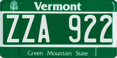 VT license plate ZZA922