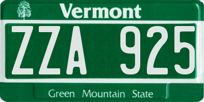 VT license plate ZZA925