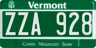 VT license plate ZZA928