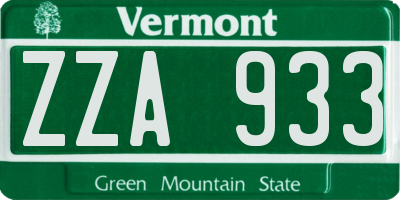 VT license plate ZZA933