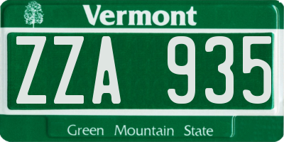VT license plate ZZA935