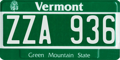 VT license plate ZZA936