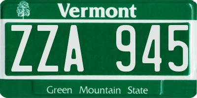 VT license plate ZZA945