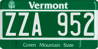 VT license plate ZZA952