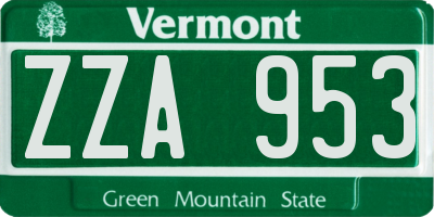 VT license plate ZZA953