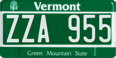 VT license plate ZZA955