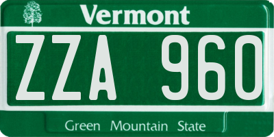 VT license plate ZZA960