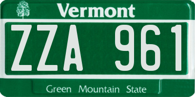VT license plate ZZA961