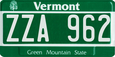 VT license plate ZZA962