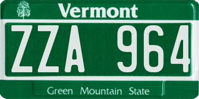 VT license plate ZZA964
