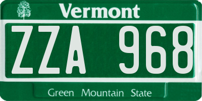 VT license plate ZZA968