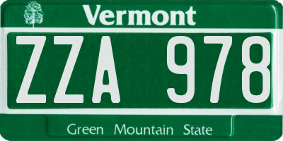 VT license plate ZZA978