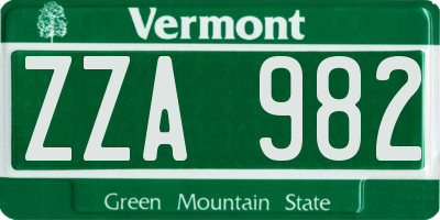 VT license plate ZZA982