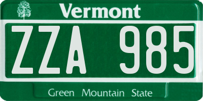 VT license plate ZZA985