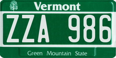 VT license plate ZZA986
