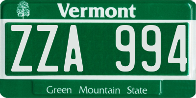 VT license plate ZZA994