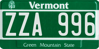 VT license plate ZZA996