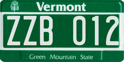 VT license plate ZZB012