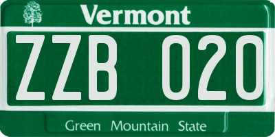VT license plate ZZB020