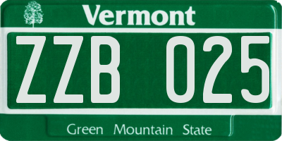 VT license plate ZZB025