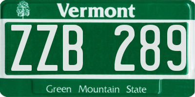 VT license plate ZZB289