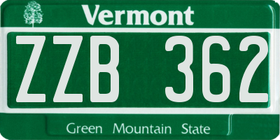 VT license plate ZZB362