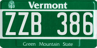 VT license plate ZZB386