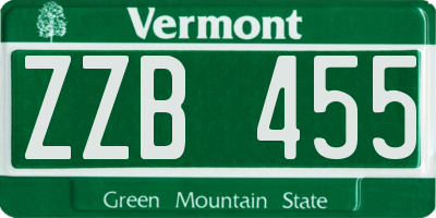 VT license plate ZZB455
