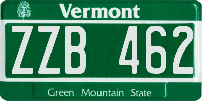 VT license plate ZZB462