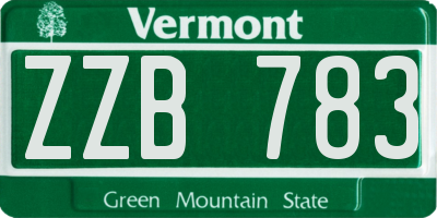 VT license plate ZZB783