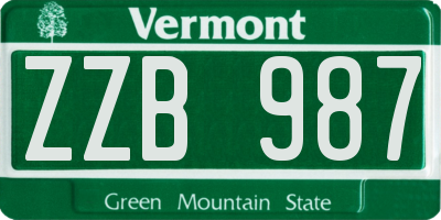 VT license plate ZZB987