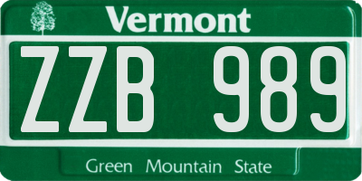 VT license plate ZZB989